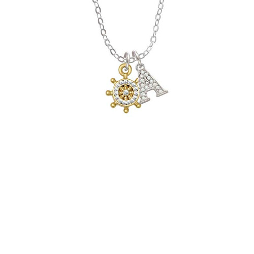 Gold Tone Mini Crystal Ship Wheel Crystal Initial - Sophia Necklace