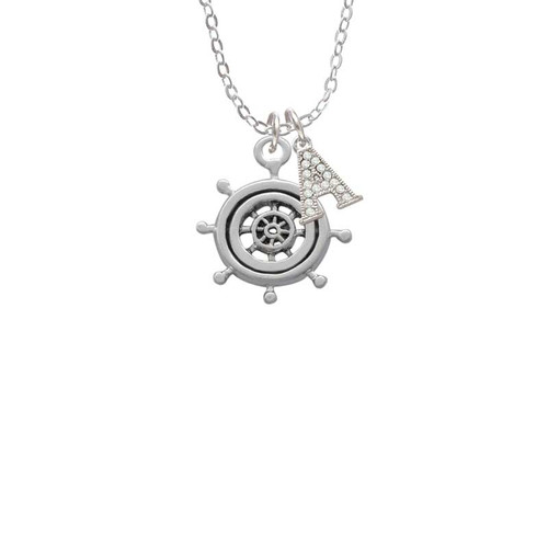 Antiqued Ship Wheel Crystal Initial - Sophia Necklace