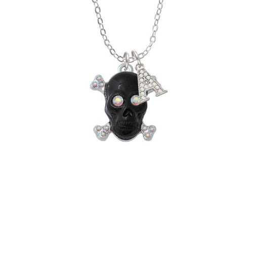 Large Black Resin Skull with AB Crystals Crystal Initial - Sophia Necklace