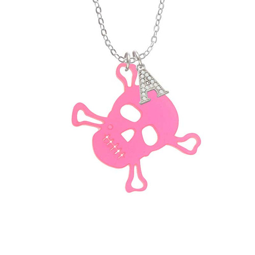 Acrylic Large Pink Skull Crystal Initial - Sophia Necklace