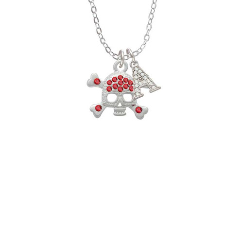 Skull and Crossbones with Red Crystals Crystal Initial - Sophia Necklace
