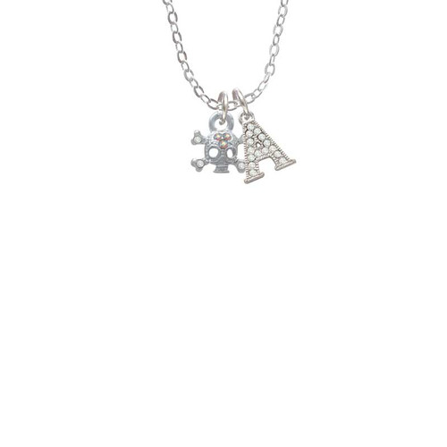Mini Skull and Bones with 3 AB Crystals Crystal Initial - Sophia Necklace