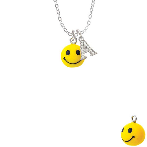 Resin Small 3-D Happy Face Crystal Initial - Sophia Necklace