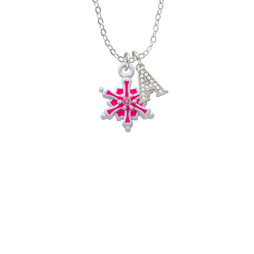 Hot Pink Snowflake with Hot Pink Crystal Crystal Initial - Sophia Necklace