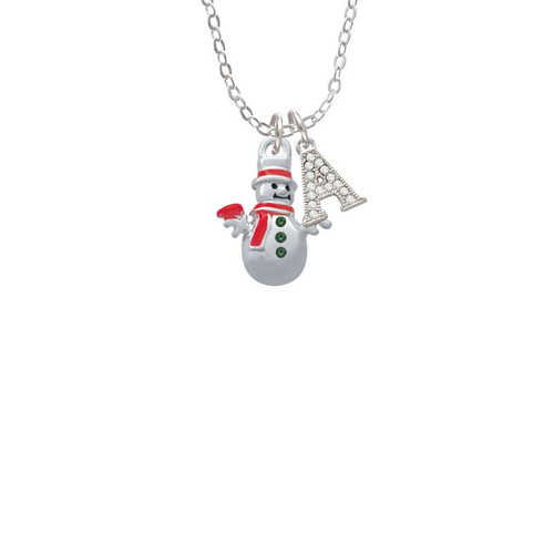 Snowman with Red Scarf and Green Buttons Crystal Initial - Sophia Necklace