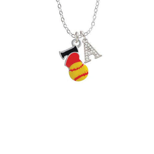 I love Softball - Red Heart Crystal Initial - Sophia Necklace