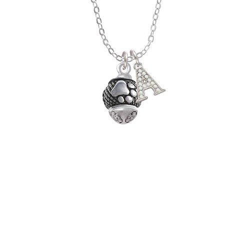 Silver Tone Paw on Hatched Background Spinners Crystal Initial - Sophia Necklace