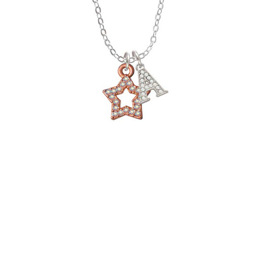 Open Rose Gold Tone Star with Clear AB Crystals Crystal Initial - Sophia Necklace