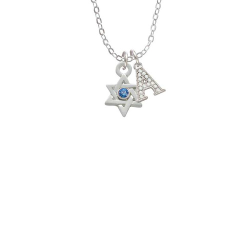 Mini Star of David with Blue Crystal Crystal Initial - Sophia Necklace