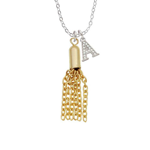 Small Gold Tone Tassel Crystal Initial - Sophia Necklace