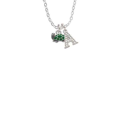 Mini Green Turtle - Side Crystal Initial - Sophia Necklace