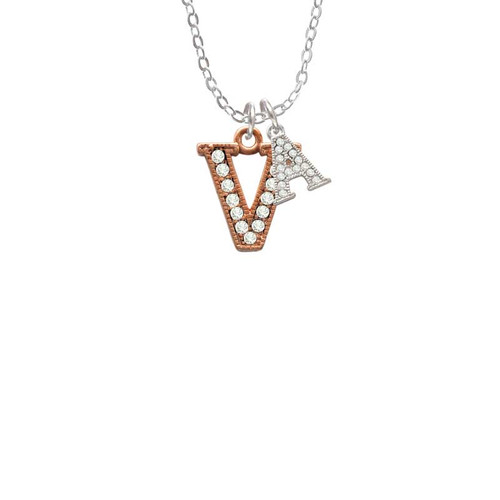Crystal Rose Gold Tone Initial - V - Crystal Initial - Sophia Necklace