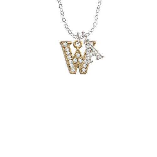Crystal Gold Tone Initial - W - Beaded Border - Crystal Initial - Sophia Necklace