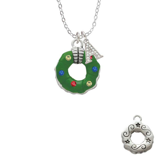 Green Resin Wreath with Crystals Crystal Initial - Sophia Necklace