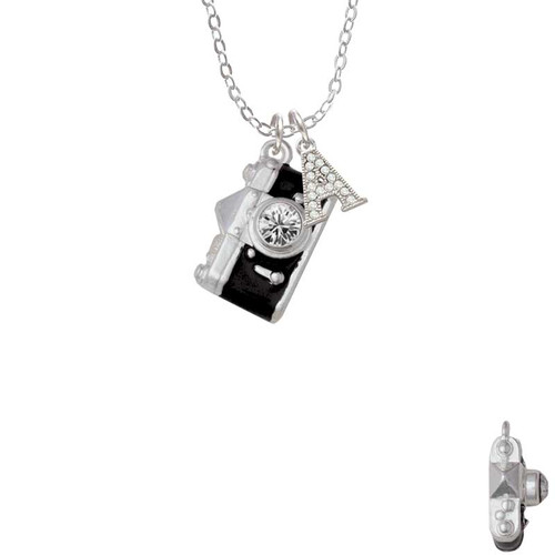 Black Camera Crystal Initial - Sophia Necklace
