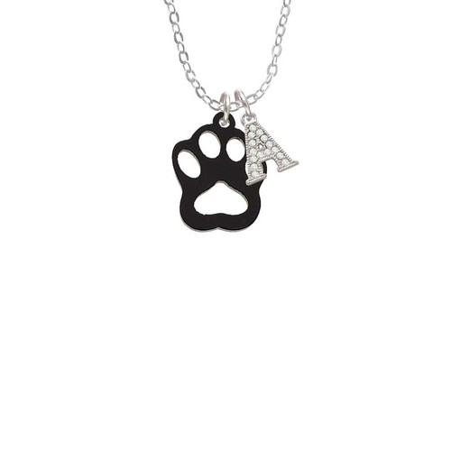 Acrylic Small Paw Black Crystal Initial - Sophia Necklace