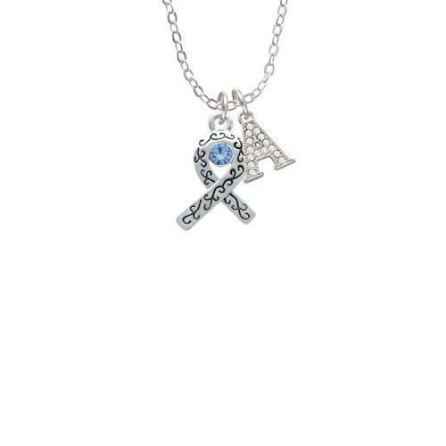 Scroll Ribbon with Light Blue Crystal Crystal Initial - Sophia Necklace