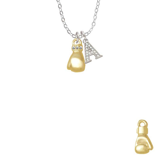 Small Gold Tone Boxing Glove Crystal Initial - Sophia Necklace