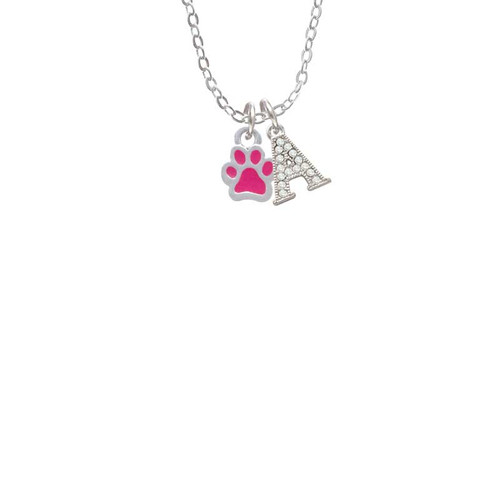 Mini Translucent Hot Pink Paw Crystal Initial - Sophia Necklace