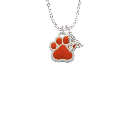 Large Orange Paw Crystal Initial - Sophia Necklace
