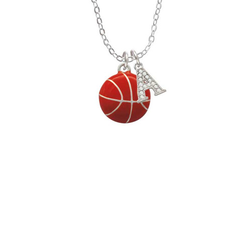 Large Enamel Basketball Crystal Initial - Sophia Necklace