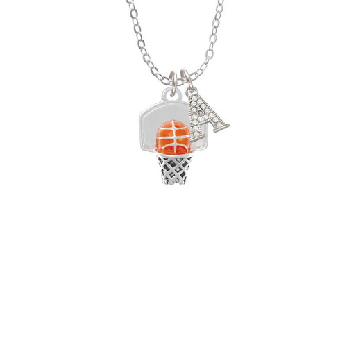 3-D Enamel Basketball in Hoop Crystal Initial - Sophia Necklace