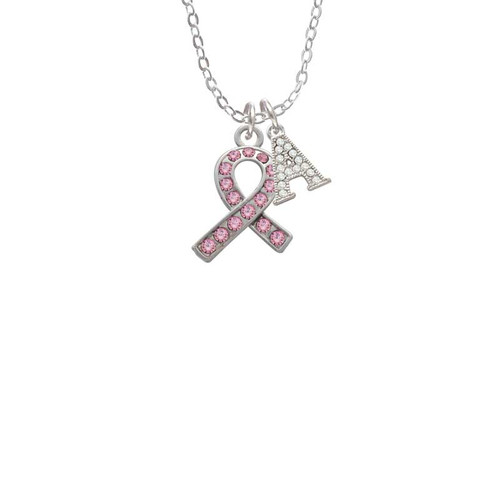 Small Pink Crystal Ribbon Crystal Initial - Sophia Necklace