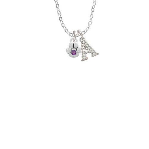 Mini Paw with Purple Crystal Crystal Initial - Sophia Necklace