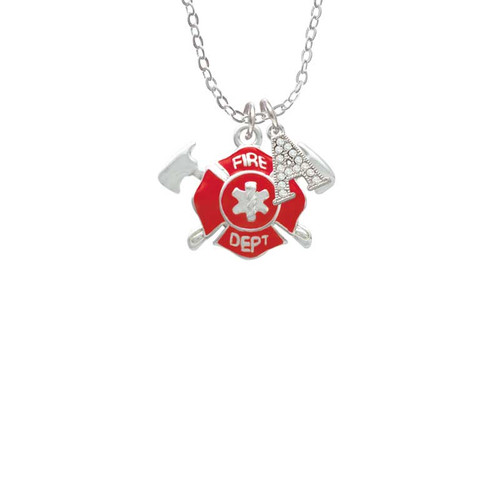 Red Fire Department Shield with Axes Crystal Initial - Sophia Necklace