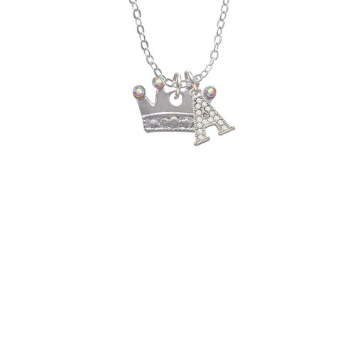 Crown with Crystals and Textured Bottom Crystal Initial - Sophia Necklace