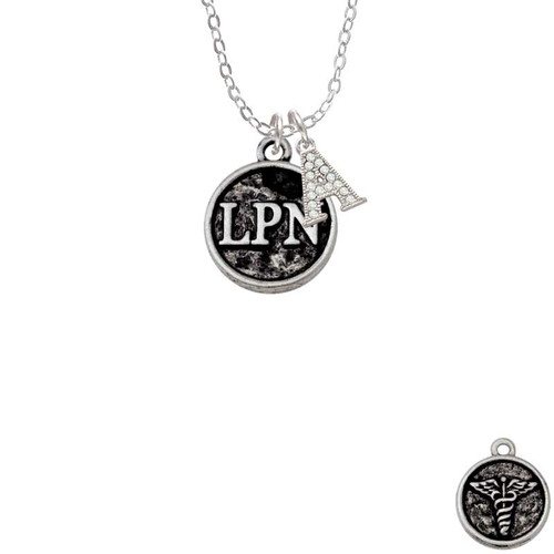 Nurse Caduceus Seal - LPN Crystal Initial - Sophia Necklace