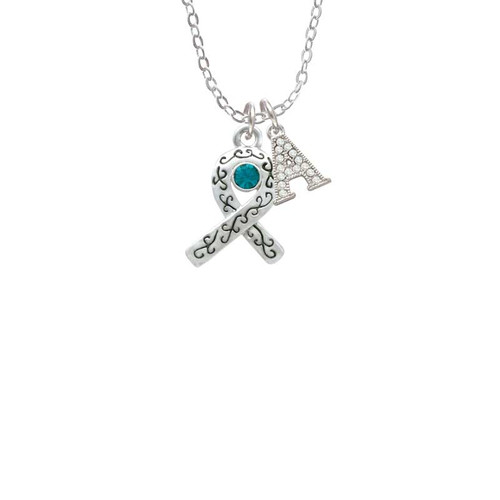 Scroll Ribbon with Teal Crystal Crystal Initial - Sophia Necklace