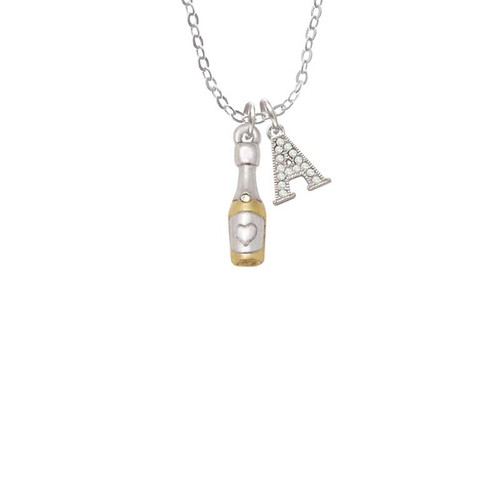 Two Tone Champagne Bottle Crystal Initial - Sophia Necklace