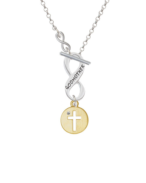 Gold Tone Cross Silhouette To Infinity Godmother Toggle Necklace