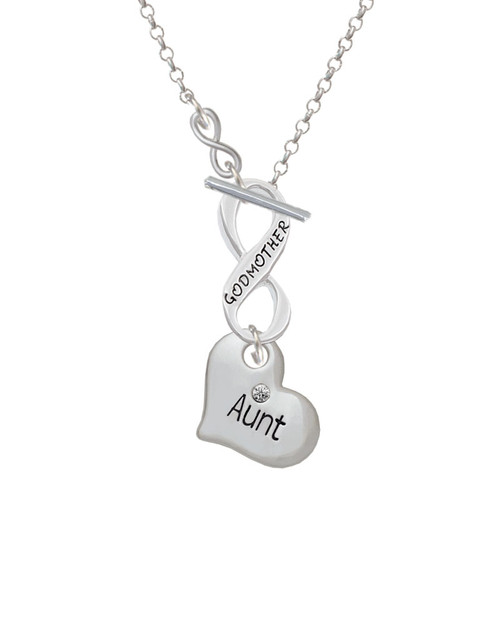 Large ''Aunt'' Heart with Clear Crystal To Infinity Godmother Toggle Necklace