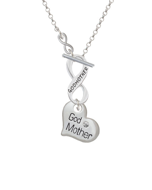 Large ''Godmother'' Heart with Clear Crystal To Infinity Godmother Toggle Necklace
