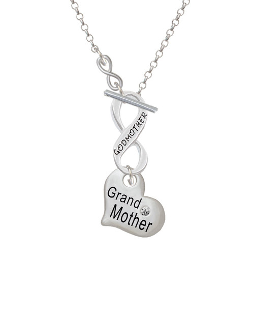 Large ''Grandmother'' Heart with Clear Crystal To Infinity Godmother Toggle Necklace