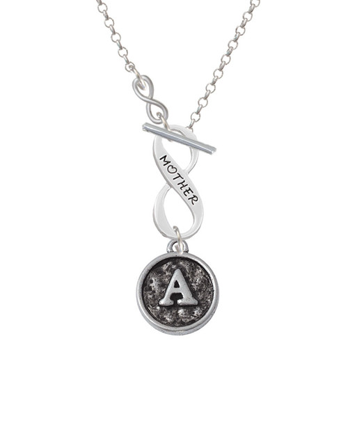 Antiqued Round Seal - Initial - A - To Infinity Mother Toggle Necklace
