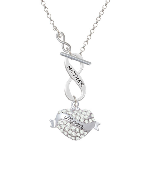 Mom Banner on Clear Crystal Heart To Infinity Mother Toggle Necklace