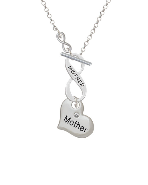 Large ''Mother'' Heart with Clear Crystal To Infinity Mother Toggle Necklace