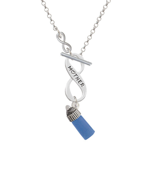 3-D Blue Baby Bottle To Infinity Mother Toggle Necklace