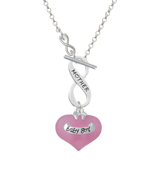 Baby Girl Pink Heart with Baby Feet To Infinity Mother Toggle Necklace