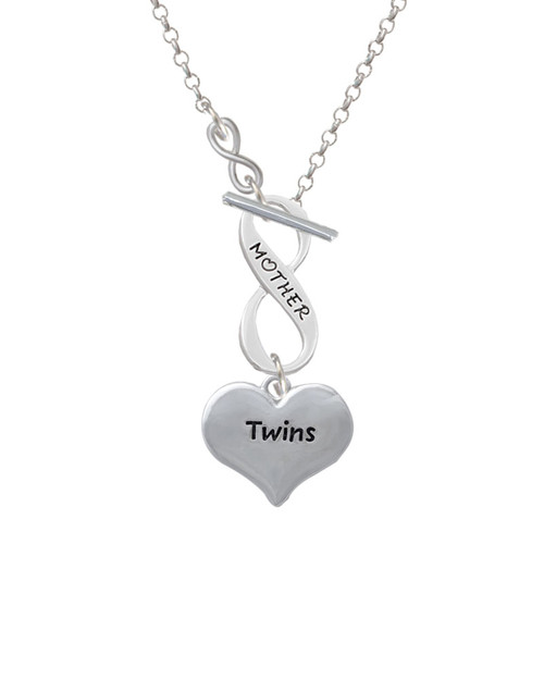 Twins Heart with Two Pair of Baby Feet To Infinity Mother Toggle Necklace