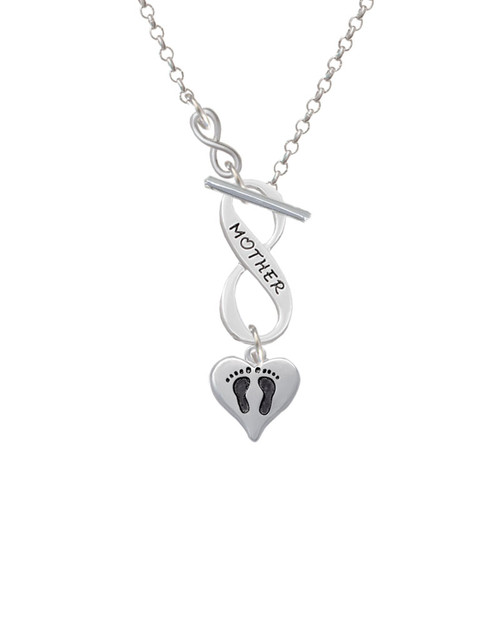 Small Heart with Baby Feet To Infinity Mother Toggle Necklace