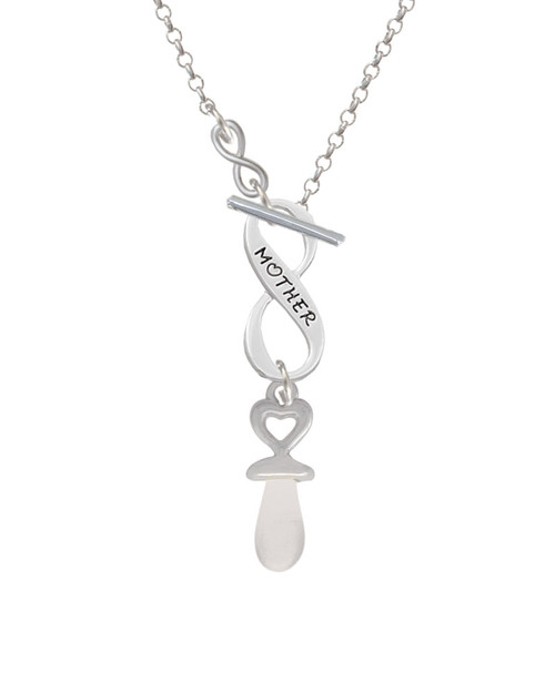3-D Clear Frosted Baby Pacifier To Infinity Mother Toggle Necklace
