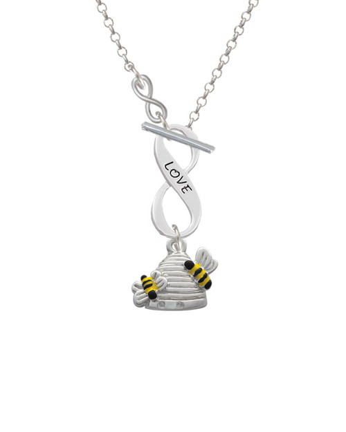 Beehive with 2 Bumble Bees To Infinity Love Toggle Necklace