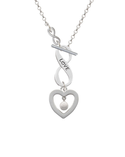 Open heart with Imitation Pearl Drop To Infinity Love Toggle Necklace