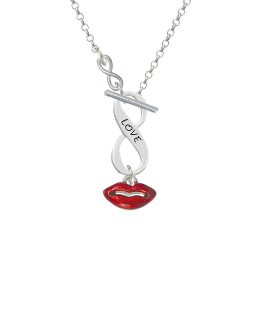 Small Translucent Red Lips To Infinity Love Toggle Necklace