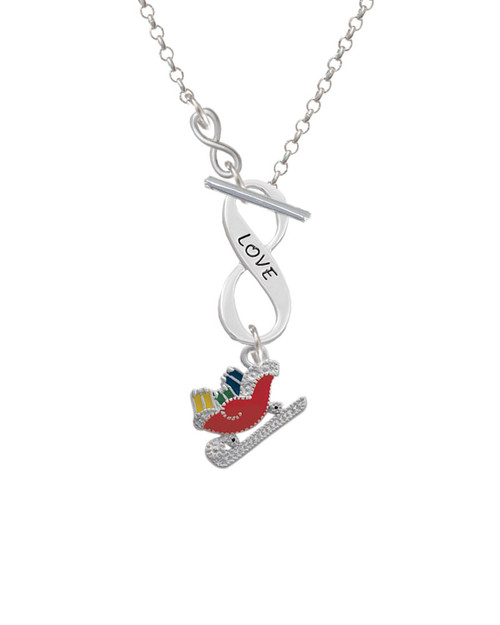 Red Christmas Sleigh To Infinity Love Toggle Necklace