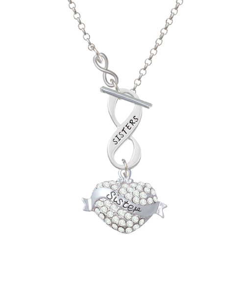 Sister Banner on Clear Crystal Heart To Infinity Sisters Toggle Necklace